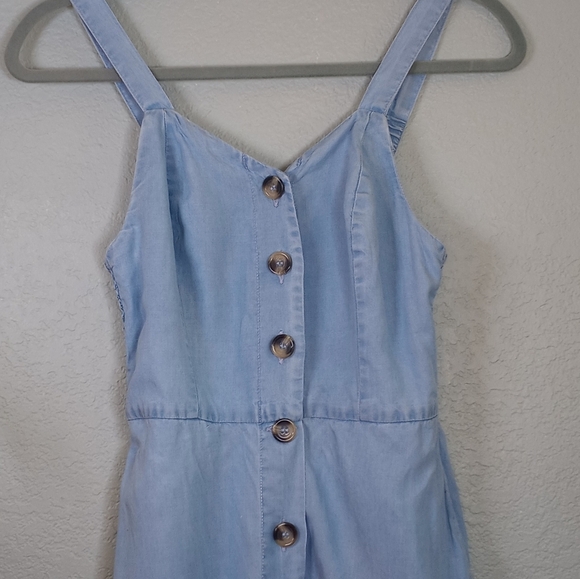 Japna Chambray Button Up Sweetheart Neckline Smocked Back Cottagecore Midi Dress - Picture 4 of 9